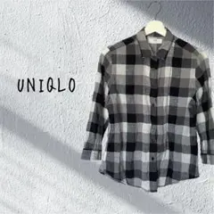 UNIQLO ユニクロ　麻100% チェック柄 五分袖シャツ　リネン