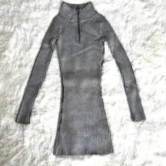 GYDA 美品ハーフZIPリブニットワンピースグレー
