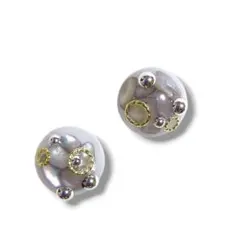 ハンドメイド ピアス イヤリング レジン シェル 白 グレー プチプラ