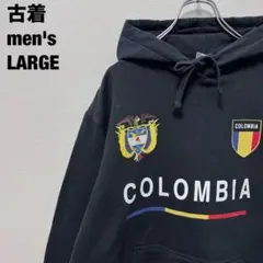 古着 ポートアンドカンパニー パーカー コロンビア 国旗ロゴ フーディ 黒 L