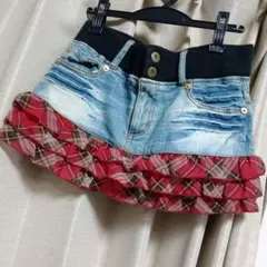 Doschデニム×赤チェック柄フリルミニスカートのサムネイル