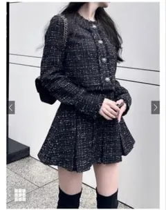 ツイードジャケット×プリーツミニスカートセットアップ[ai224]