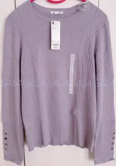 新品未使用タグ付き　ジーユー　リブボタンスリーブセーターZ　ＸＬ　パープル