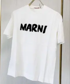 美品 マックスマーラ MM1951 ロゴTシャツ ホワイト ターコイズ S