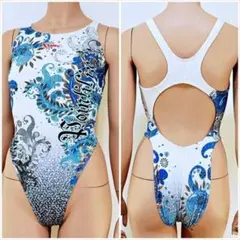 SE3-Y10☆ハイカット小尻競泳水着 XL 優美なアートプリント 超フィット■