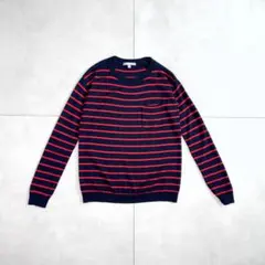ユニクロ エクストラファインメリノウール クルーネックボーダーセーター S 紺赤