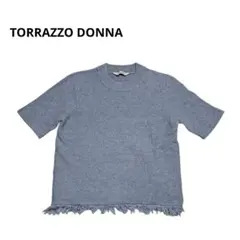 TORRAZZO DONNA 裾フリンジ半袖ニット グレー美品コットン素材M相当のサムネイル