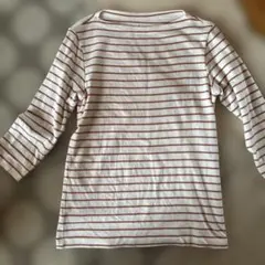 無印良品　Lサイズ 白と赤のストライプ 七分袖Tシャツ