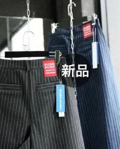 push push ストライプパンツ　ブラック push push ストライプワイドパンツ 黒 L