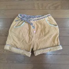 Seraph 140 コーデュロイ ショートパンツ 花柄レース装飾 マスタード