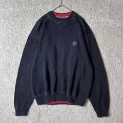 トミーヒルフィガー　ニット　セーター　ラウンドネック　リブ　ロゴ刺繍　M相当