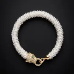 豹ビーズブレスレット*クリアビーズ×ゴールド金具*ラインストーン