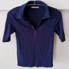 ACTIVE USA 襟付きリブニットトップス ネイビー 伸縮性◎ S（M相当）