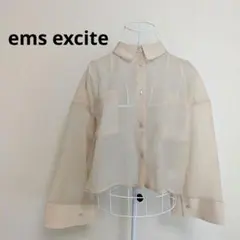 emsexcite 袖スリット シアー ショート シャツ ライトベージュ F