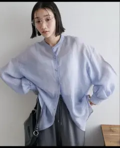 シアーバンドカラーシャツ グレー