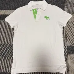 ホワイトポロシャツ 緑の襟とロゴ刺繍