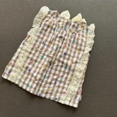 リボン、フリル付きチェックブラウス　サイズ110 トップス