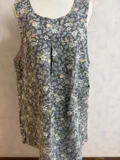 ハンドメイド チュニック エプロン 北欧 花柄 グレー ゆったり かぶり
