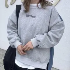 異素材切り替え　スウェット×デニム トレーナー　Fサイズ