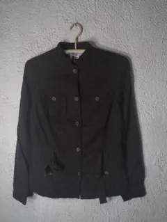 5506　ZARA　BASIC　リネン　混紡　ノーカラー風　シャツ　ジャケット