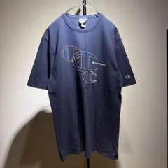 チャンピオン 10s Tシャツ ビッグロゴ 3連刺繍 L ネイビー 春夏 輸入