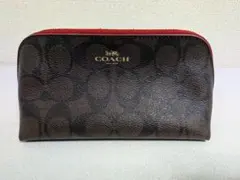 COACH ポーチ ブラウン×レッド シグネチャー柄 コーチ レディース