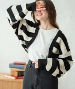 WIGO 畔編みニットボレロ wegoボーダー ショート丈 カーディガン