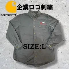 カーハート企業ロゴ刺繍手裏剣ワークシャツLネイビー Carharttボタンダウン