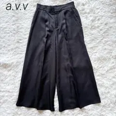 アーヴェヴェ　洗えるタックワイドパンツ　黒　L ウエスト後ろゴム　センタープレス