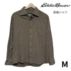 【古着】Eddie Bauer 長袖ストライプシャツ コットン素材 ブラウン