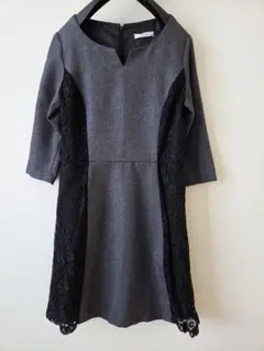 レディース　七分袖　ワンピース　チャコールグレー　Mサイズ　a.s.k.p