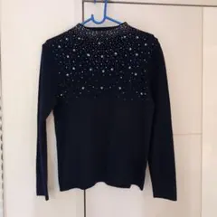 〈新品未使用♪〉ビジュー装飾 ネイビー 長袖ニット♪