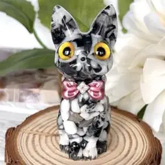 切株付 幸せを呼ぶオルゴナイト 猫ちゃん♡ダルメシアンジャスパー