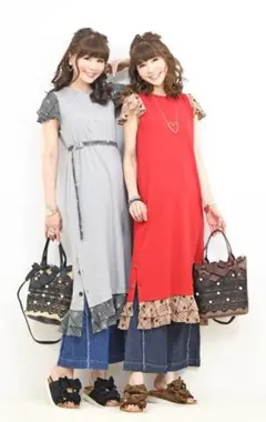 &LOVE★　ワンピース　ロング　シフォン袖　ハート　チェック柄　マサミサトミ