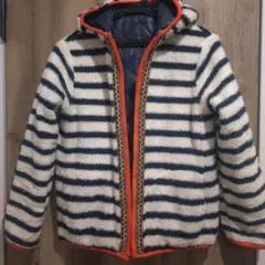 TKSAPKID　リバーシブルボアジャケット 白とネイビー ストライプ　150
