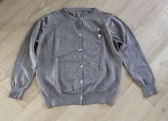 グレー ワンポイント刺繍 裏起毛ニット カーディガン