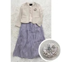 【3点セット】 ノーカラージャケット プリーツスカート コサージュ セレモニー