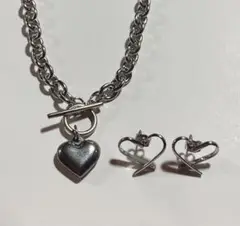 【美品】シルバー ネックレス ピアス ハート セット