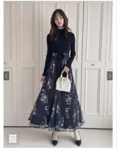 リボンベルト付きニットドッキング花柄ワンピース[dr821]