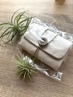 コットンの温もり　コインスルーコンパクト布財　ベージュ