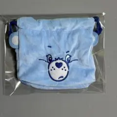 ケアベア ふわふわフェイス巾着 Part2 ブルー ガチャガチャ カプセルトイ