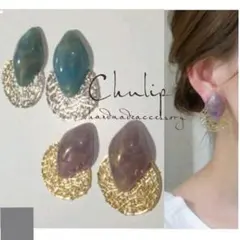 1008-a＊2way パープル マーブル スクエア ゴールド 透かしレース