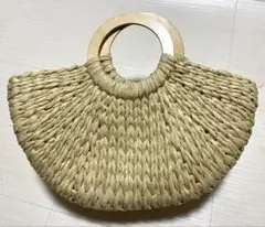 ストロー ベージュ 扇形 かごバッグ