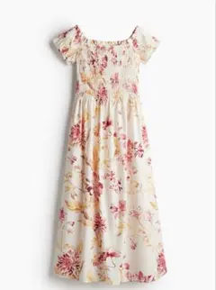 H&M シャーリング オフショル ワンピース 花柄 S