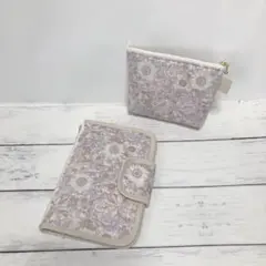 ハンドメイド/ベージュ系リバティ風花柄のマルチケース＆マチありポーチ(小)