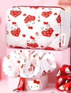 韓国>ハローキティキルティングポーチ1個とヘアバンド1個Hello kitty白