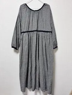 SM2 パイピングギンガムチェック長袖ワンピースリボン付きおしゃれフリーサイズ