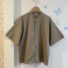 11【M-L】無印良品 半袖スタンドカラーシャツ ストレッチ