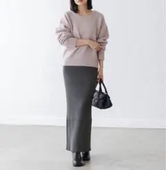 Noble リブニットタイトスカート　グレー