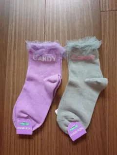 タグ付き フリル付きソックス 2色セット 22-24cm